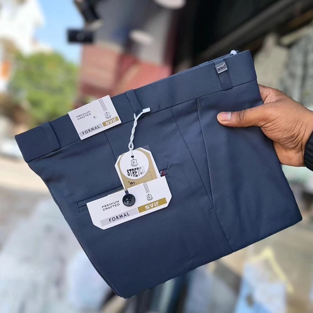 Premium Navy Blue Formal Stretch Trousers for Men