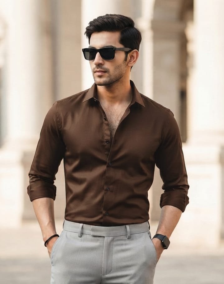 Premium Solid Brown Slim Fit Casual & Party Wear Shirt