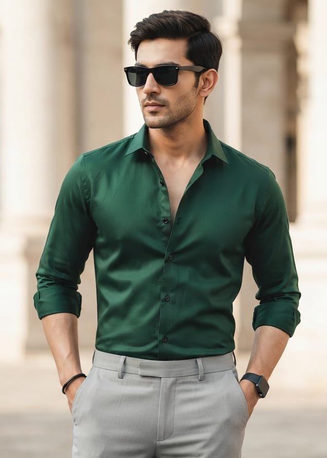 Premium Solid Emerald Green Slim Fit Party & Casual Wear Shirt