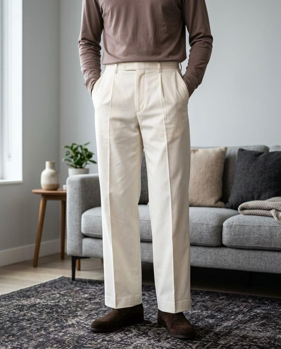 Men's Premium Japanese Fabric Pleated Trousers – Off-White
