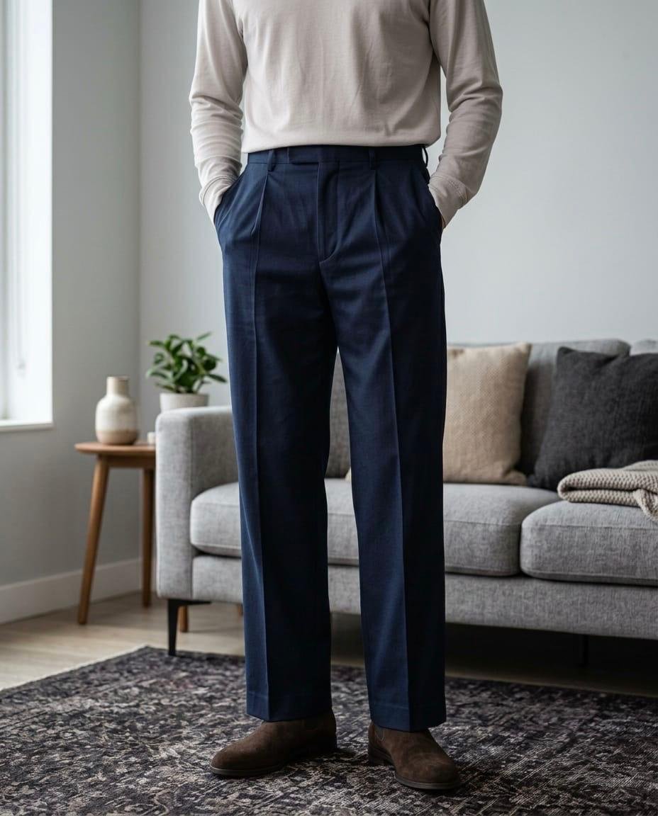 Men's Premium Japanese Fabric Pleated Trousers – Navy Blue
