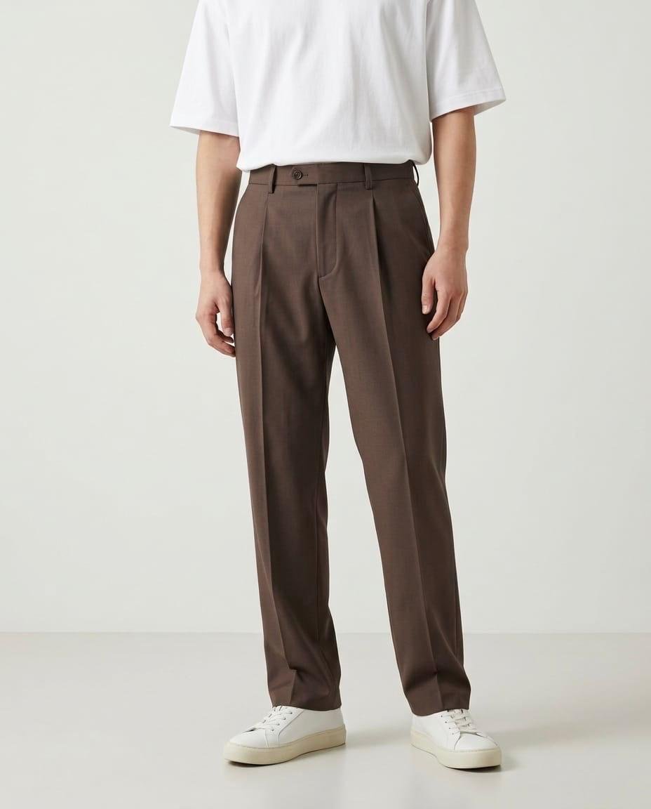Men's Premium Japanese Fabric Pleated Trousers- Brown