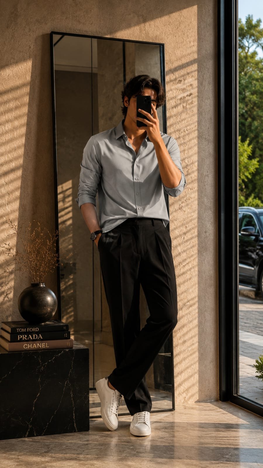 Light Grey Shirt & Black Trouser Combo