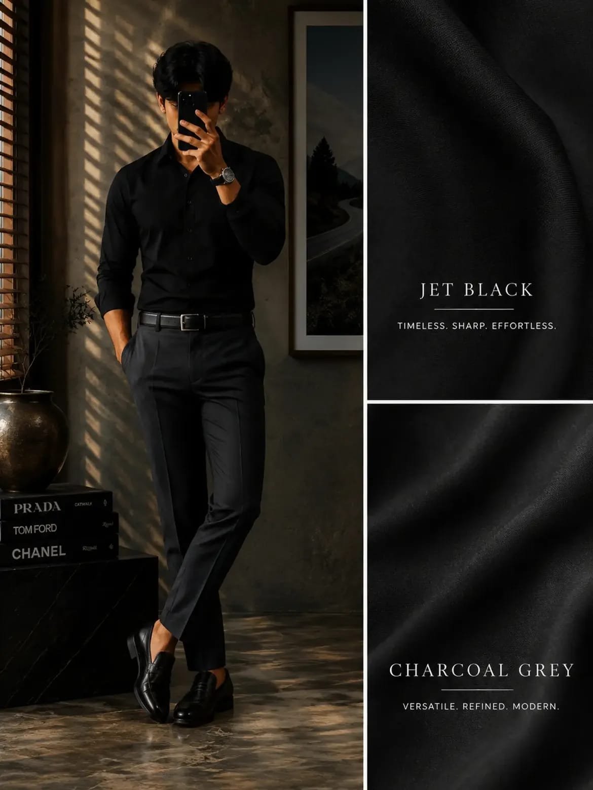 The Formiq Men’s Jet Black Solid Full Sleeve Formal Shirt | Regular Fit Office, Party & Business Wear