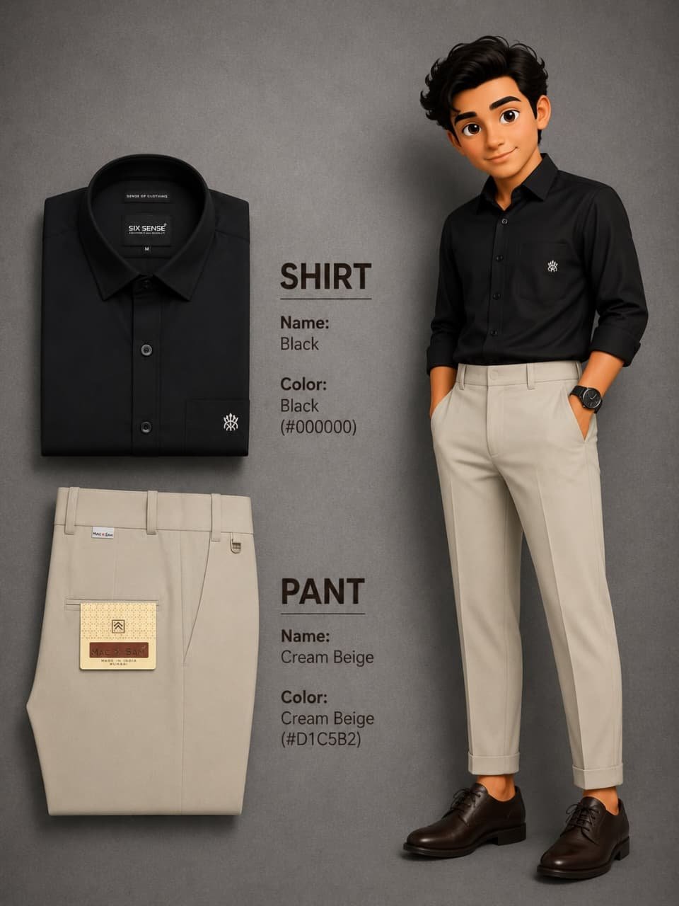 The Formiq Men’s Black Solid Full Sleeve Shirt with Cream Beige Trouser | Formal & Party Wear Co-ord Set