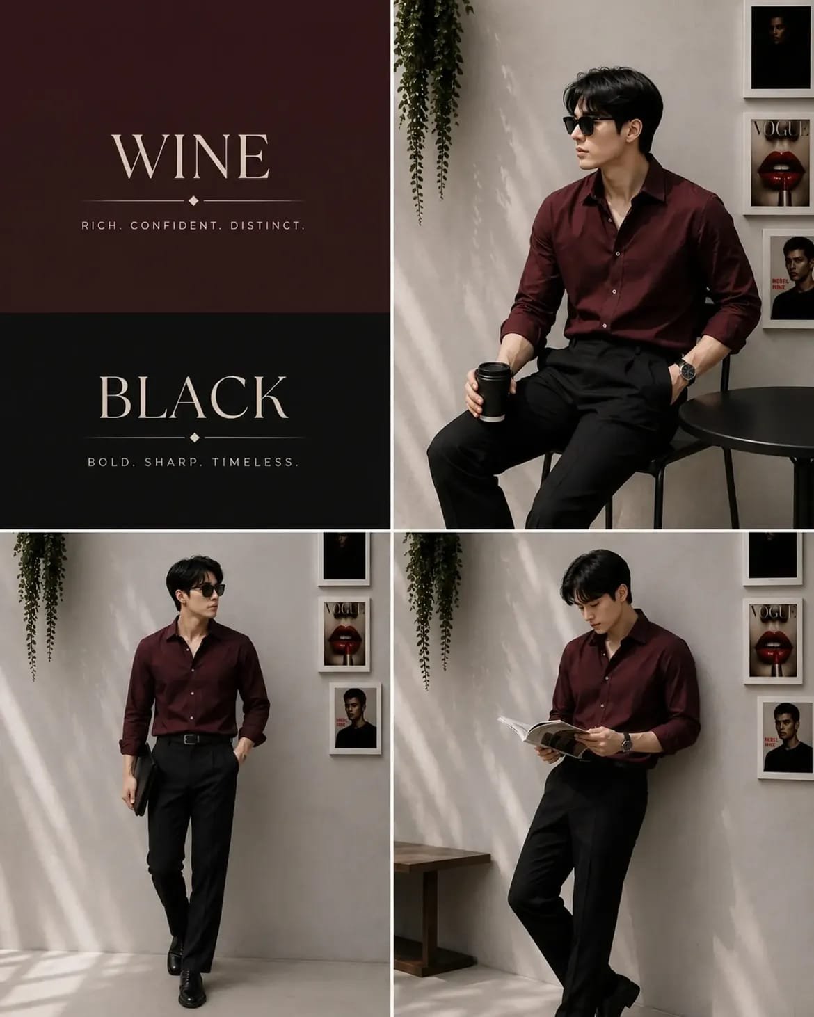 The Formiq Men’s Wine Solid Full Sleeve Shirt with Black Trouser | Formal, Party & Smart Casual Co-ord Set