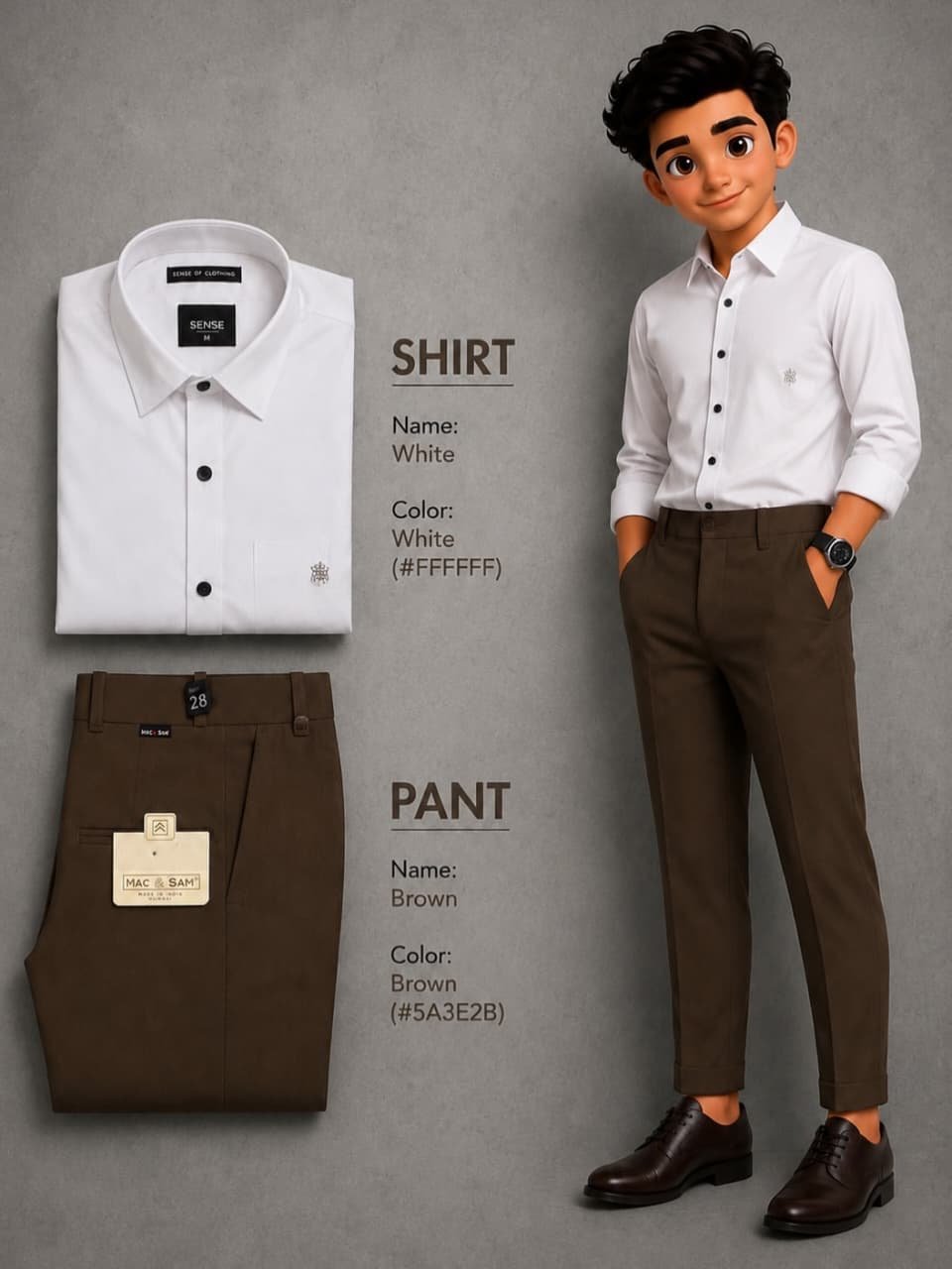 The Formiq Men’s White Solid Full Sleeve Shirt with Brown Trouser | Formal, Office & Party Wear Shirt Pant Set
