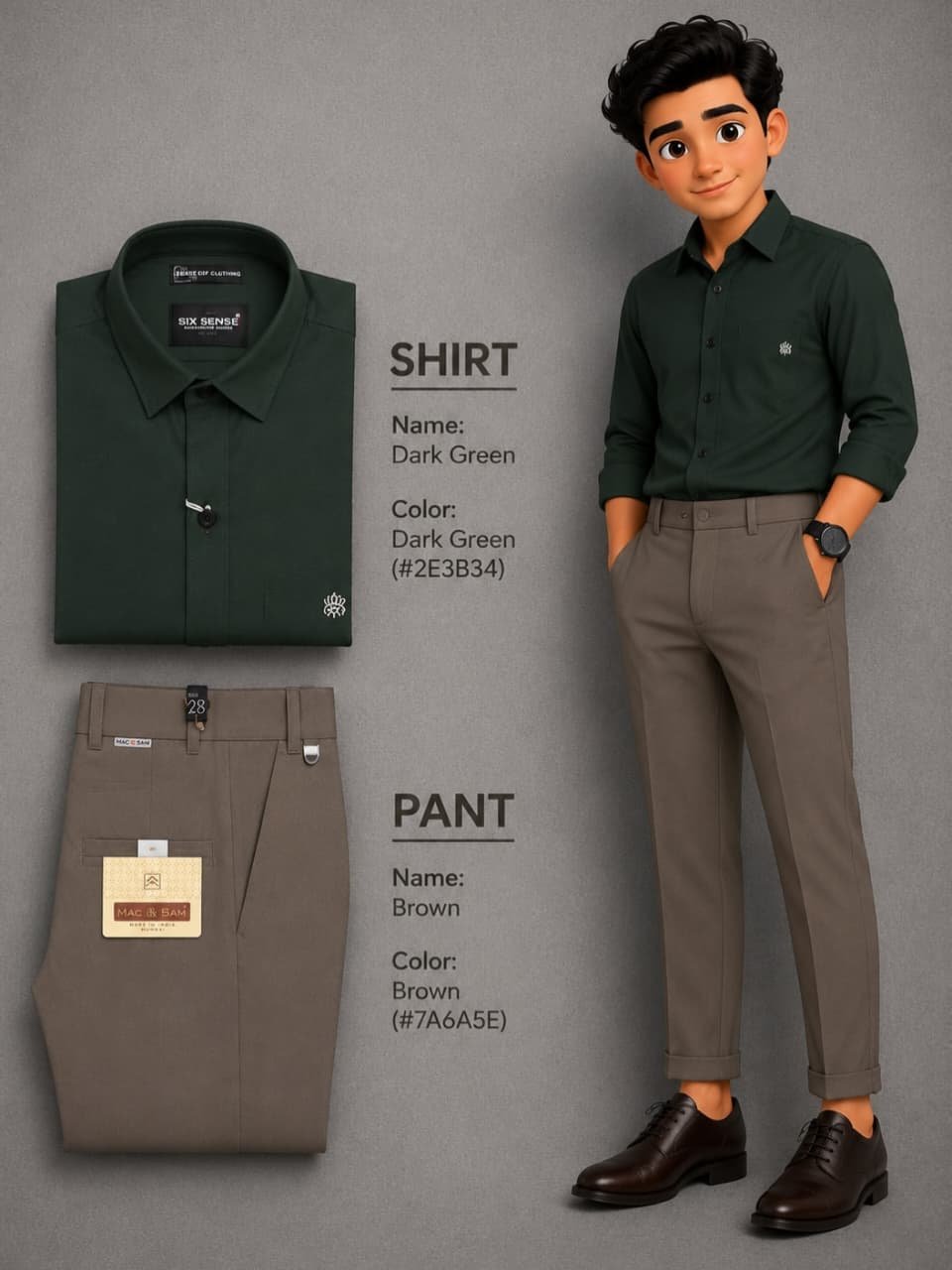 The Formiq Men’s Dark Green Solid Full Sleeve Shirt with Brown Trouser | Formal, Office & Party Wear Shirt Pant Set