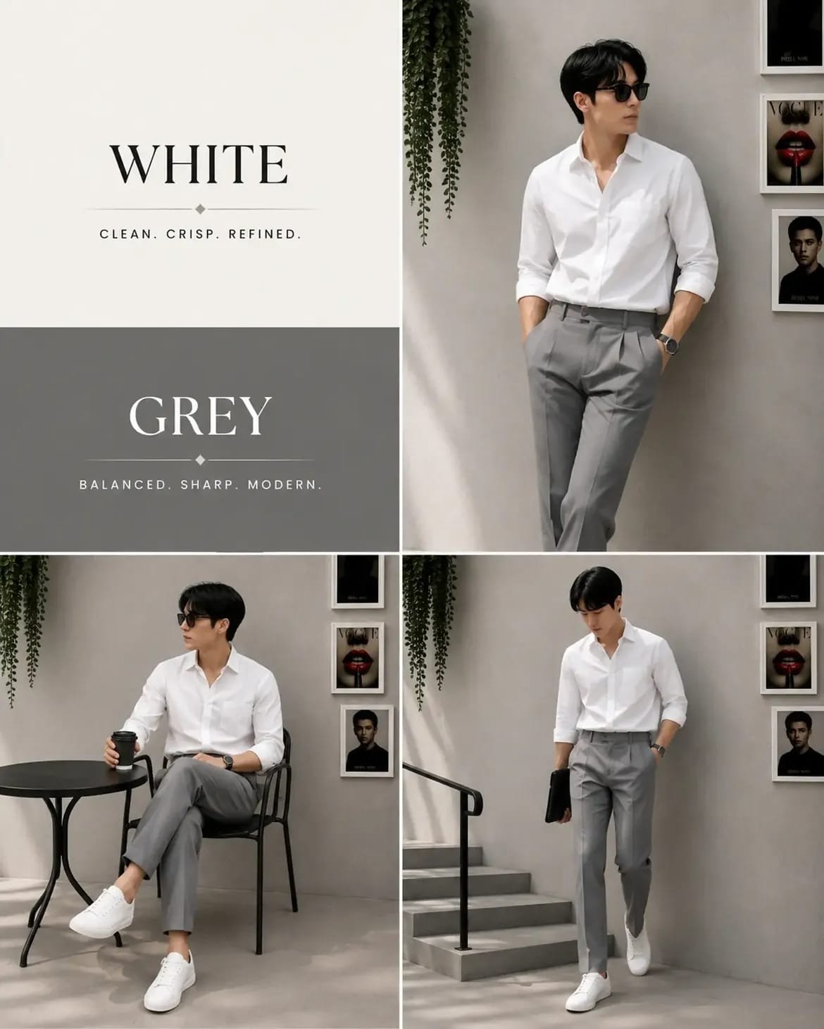 The Formiq Men’s White Solid Full Sleeve Shirt with Grey Trouser | Premium Formal & Smart Casual Shirt Pant Set