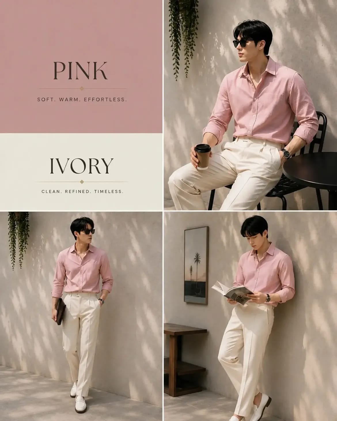The Formiq Men’s Pink Solid Full Sleeve Shirt with Ivory Formal Trouser | Premium Shirt Pant Combo Set