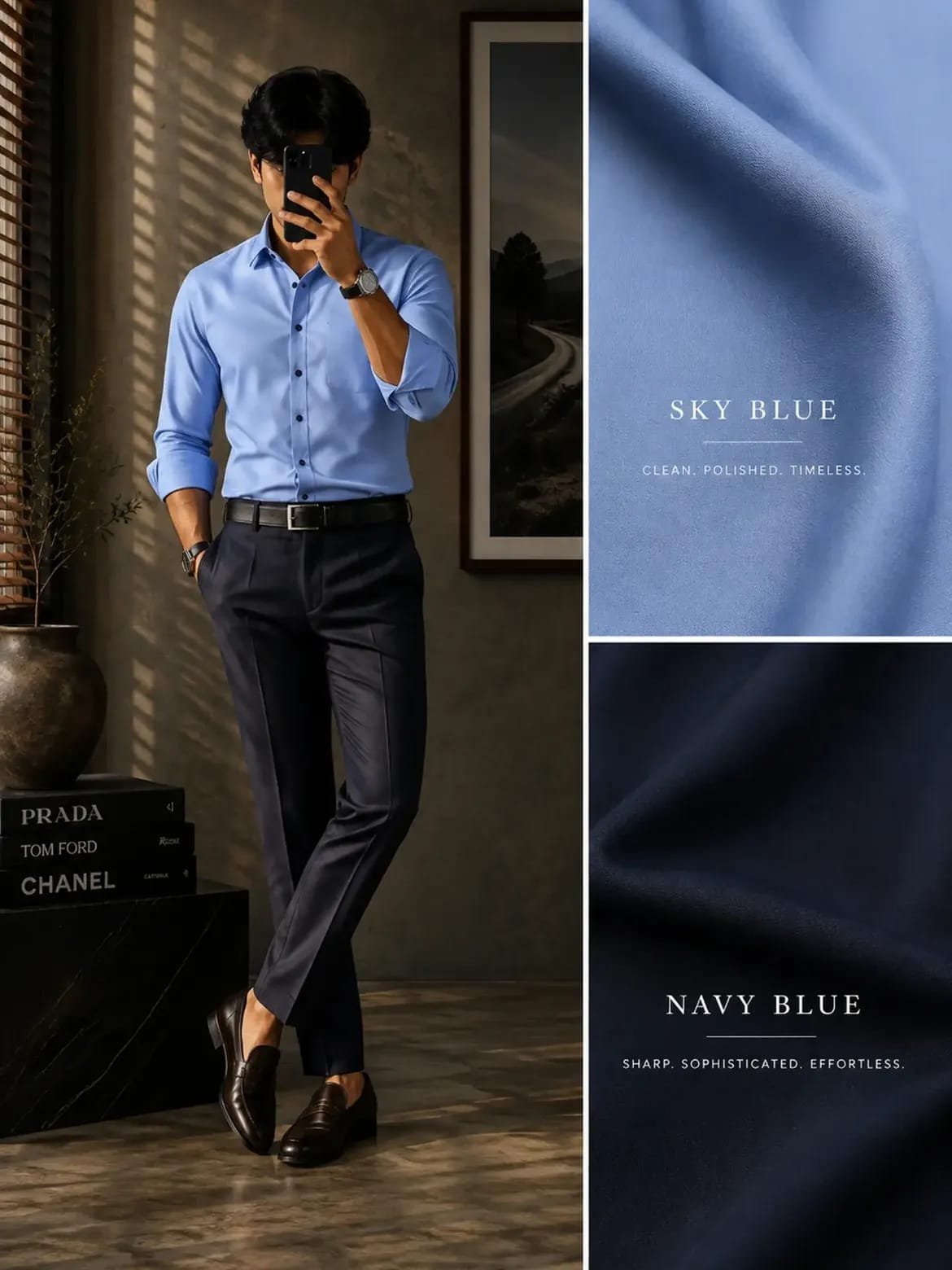 The Formiq Men’s Sky Blue Solid Full Sleeve Shirt with Navy Blue Formal Trouser | Premium Shirt Pant Combo Set