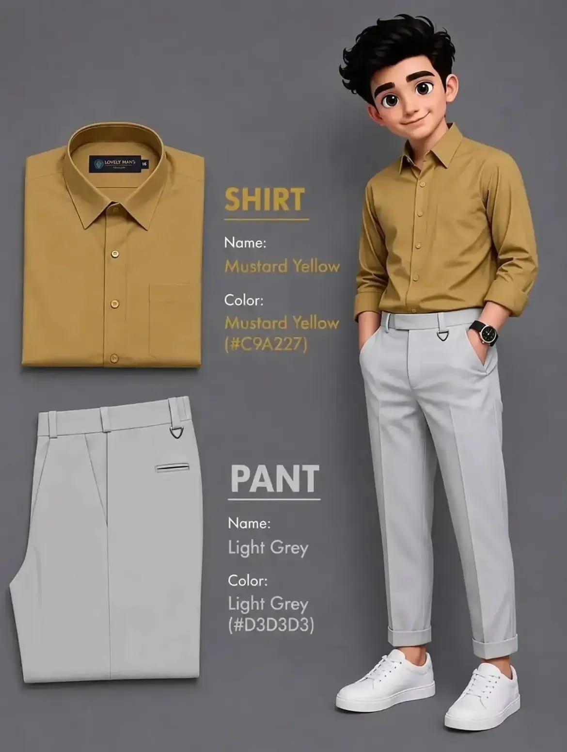 The Formiq Men’s Mustard Yellow Shirt & Light Grey Trouser Formal Combo