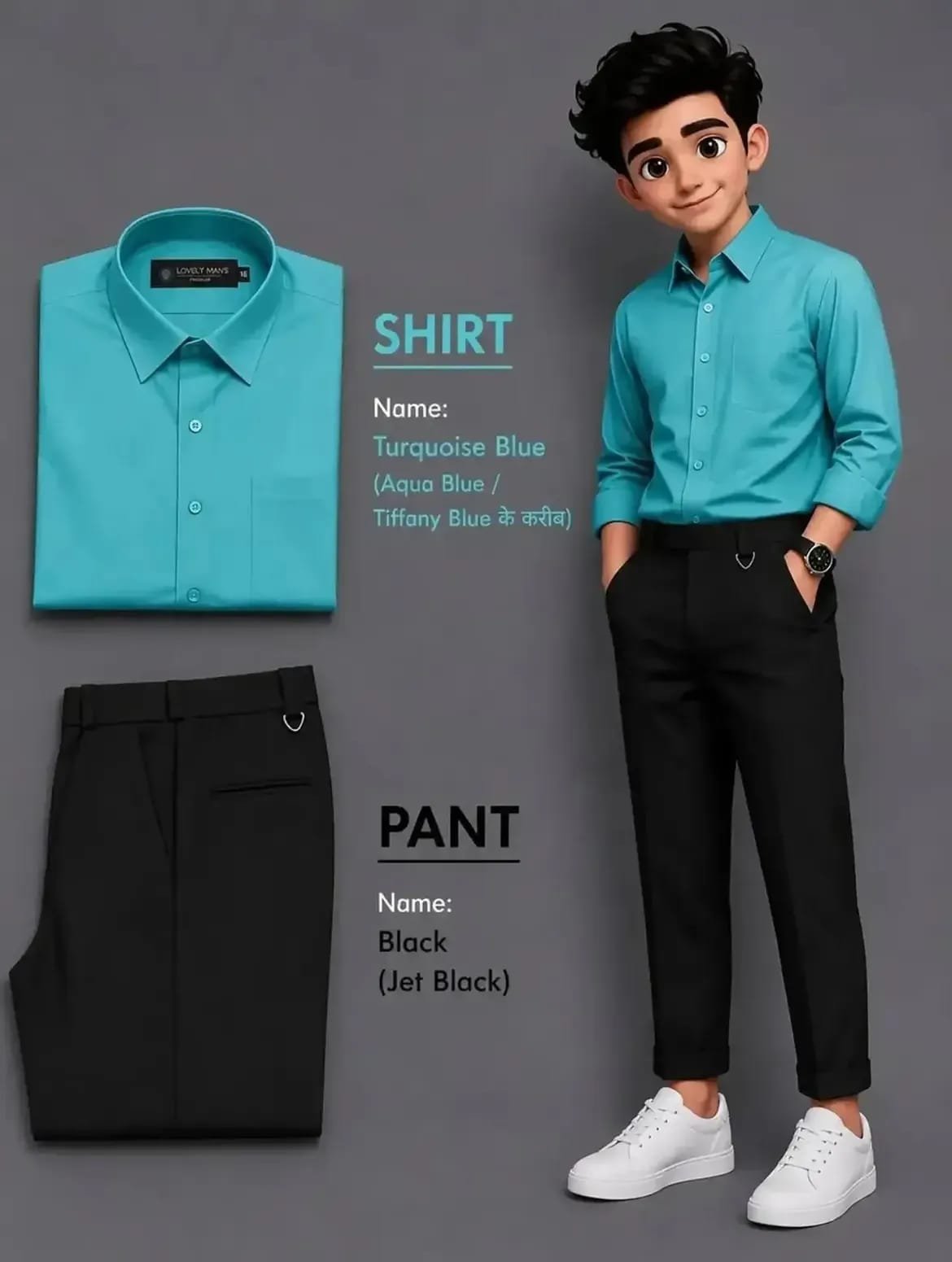 The Formiq Men’s Turquoise Blue Shirt & Jet Black Trouser Formal Combo