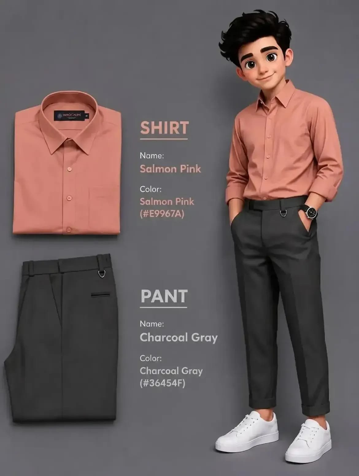 The Formiq Men’s Salmon Pink Shirt & Charcoal Grey Trouser Formal Combo